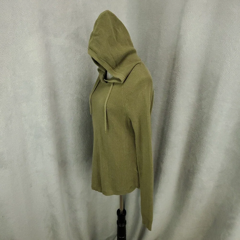 Ralph Lauren Waffle Knit Hoodie Womens Medium Green Hooded Pullover Drawstring - Picture 10 of 11
